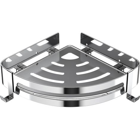 No requiere taladrar. Fabricada en acero inoxidable, esta cesta de ducha triangular cuenta con dos ganchos y es apta para baños, cocinas y como accesorio de baño. (1/5)