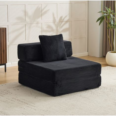Divano letto da pavimento pieghevole singolo in velluto a coste nero OKWISH (1/5)