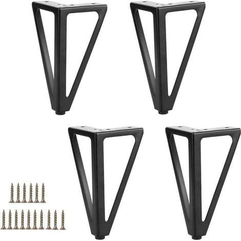 Lot de 4 Pieds de Table en Métal Noir Interchangeables pour Meuble TV Canapé Lit avec Vis 15cm (1/4)