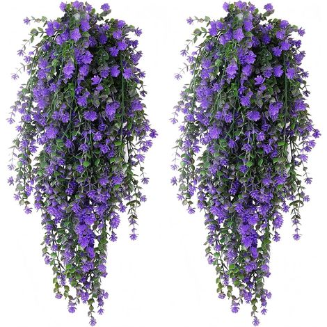 4 PCS Plantes Artificielles Suspendues Faux Plants Plantes Artificielles  Exterieur Resistant Aux Uv Idéales Pour le Jardin le Salon L'intérieur L'eextérieur le Balcon Décoration Murale (Violet 75cm) (1/5)