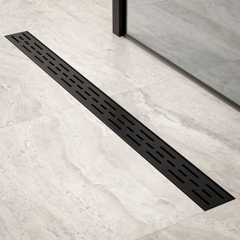 Duschrinne – 90 cm – Mattschwarz – Standardrost – Edelstahl – mit (1/4)