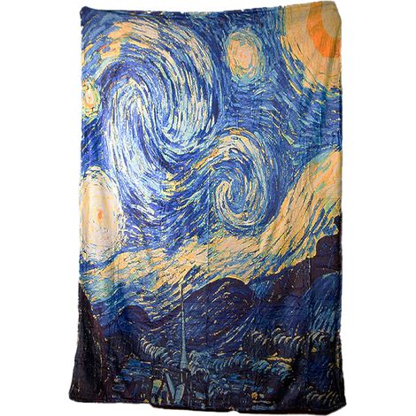 Coperta a quadri con stampa "Notte stellata" di Van Gogh, calda, 130x150 cm. (1/2)