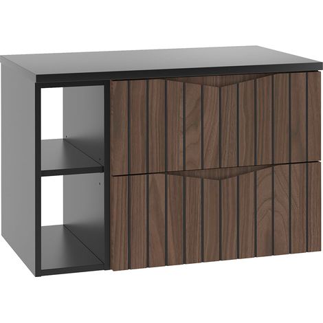 Waschtischunterschrank 80cm Siena mit 2 Schubladen, Holzoptik und Schwarz (1/5)