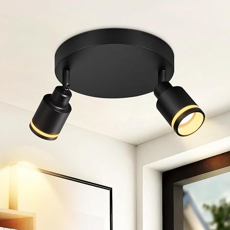 ZMH Spot de Plafond Noir Plafonnier Moderne: 2 Ampoules Spots de Plafond Pivotants Spots GU10 en Métal Lampe de Plafond Lampe de Cuisine Intérieure pour Couloir Cuisine Bureau Salon Chambre sans Ampou (1/5)