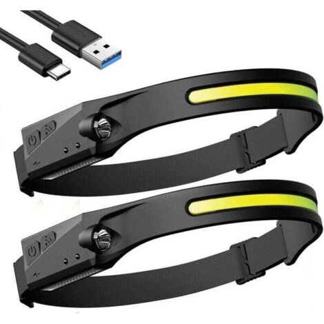 Lampe Frontale LED Rechargeable, 2Pcs Torches Frontales de Course Étanches, Lampe Frontale avec Fonction de Capteur Sensible et 5 Modes, Adaptée à la Randonnée, Camping et à la Pêche, (1/5)