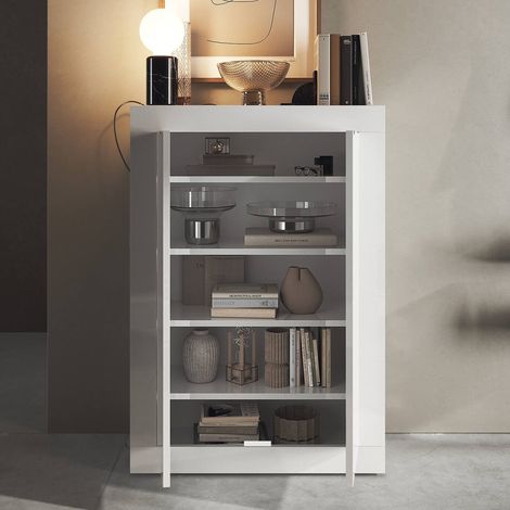 Dmora - Armario multiusos 2 puertas Endine, Muebles multifuncionales, Zapatero, Armario para zapatos, Made in Italy, 78x35 h113 cm, Blanco (1/5)