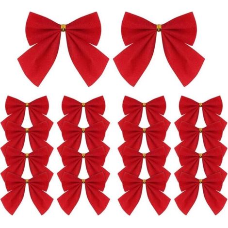 Set mit 24 kleinen roten Schleifen aus Schleifenband für Weihnachtsbäume, Kränze und Geschenkdekorationen, 5,5 x 5 cm (1/4)