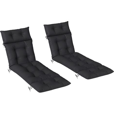 Outsunny Garden Lounge Chair Cushions Set of 2, 220gsm Fabric, Black