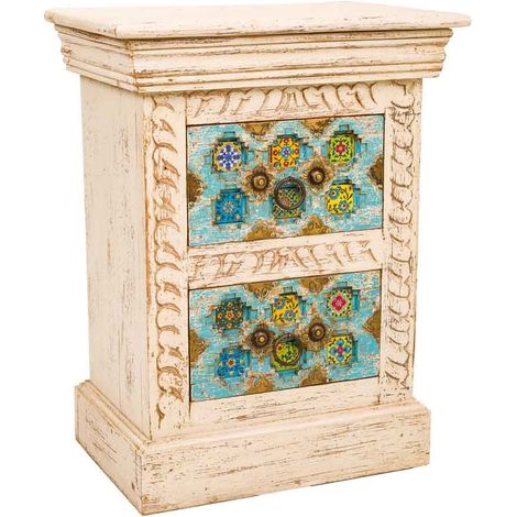 Mesita de noche de madera beige 45x30x59 cm (1/5)