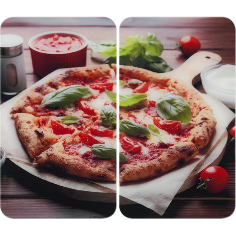 Plaque de Recouvrement Universelle Mod Pizza, réglable en hauteur pour tous types de cuisinières, planche à découper et protection anti-éclaboussures, verre, 30 x 52 cm, 2 pièces (1/5)