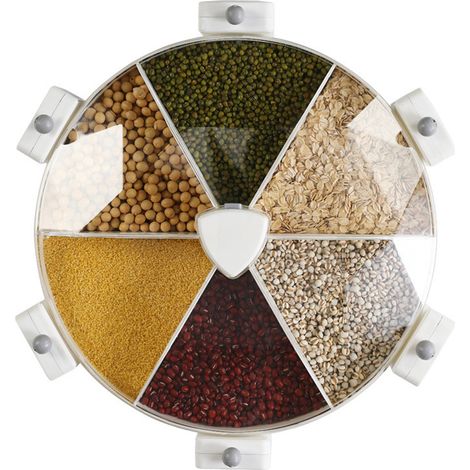 Boîte de rangement rotative pour céréales, fixée au mur, compartimentée et hermétique, distributeur de céréales, blanc/gris (1/5)