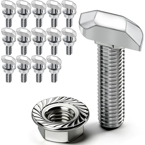Lot de 14 vis à tête marteau M6 x 30 - En acier inoxydable A2-70 - Vis à tête marteau M6 avec écrous à dents de blocage - Écrous à bride M6 - Pour rail de montage solaire PV, serre et profil en (1/5)