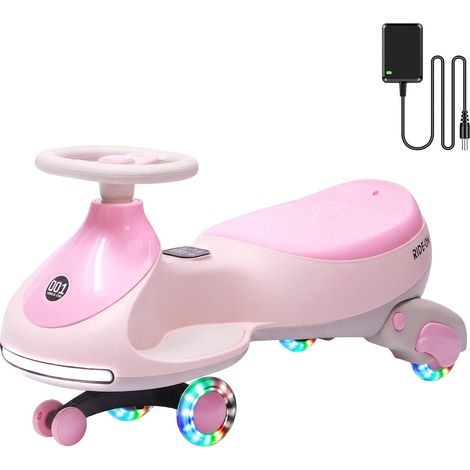 12V Swing Car Kinderfahrzeug mit Leuchträdern, Kinder Elektroauto, 360° Drehbares Lenkrad, Elektrisches Fußpedal, 2 Geschwindigkeiten MAX 5km/H, LED, Musik(Rosa) (1/5)