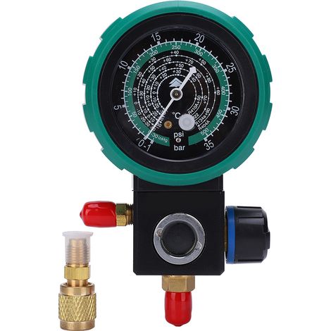 Ortviai Manomètre de pression frigorigène pour climatisation auto HS-M480AL avec valve sphérique étanche et coque anti-choc (1/5)