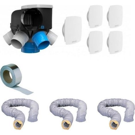 Atlantic – Kit VMC simple flux intelligent avec capteur d'humidité – 5 bouches autoréglables – Débit max adapté – 6 piquages sanitaires