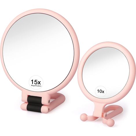 MINKUROW 2 Pezzi Specchi Per Il Trucco, Specchi Per Il Trucco A Doppia Faccia Con Ingrandimento 1/10/15x, Specchio Per Bellezza Portatile Pieghevole Da Viaggio Piccolo Bagno Sospeso Per Ragazze Donne (1/4)