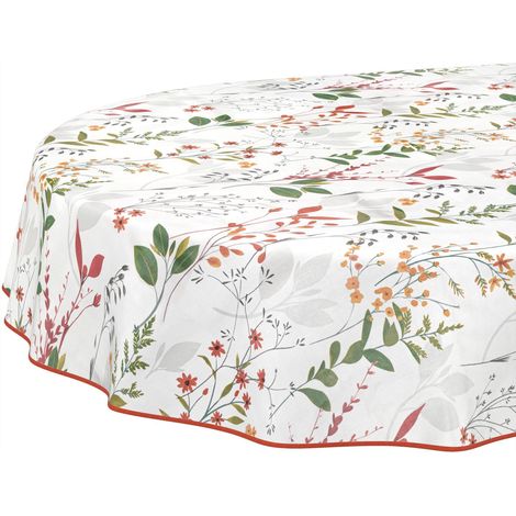 Nappe en Toile cirée Lavable, Facile d'entretien et imperméable, Effet Lotus, pour Table de Jardin, Naturelle, Ovale, 200 x 140 cm, avec Ourlet (bordée) (1/5)
