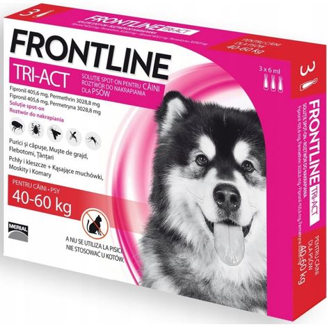 Frontline Tri-Act XL Chiens 40-60 kg, gouttes contre les puces et les tiques, 3 x 6 ml