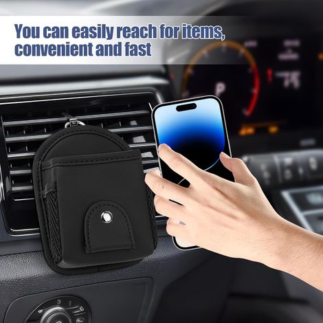 Tasca per bocchetta di ventilazione dell'auto, organizer universale per occhiali da sole con clip, borsa portaoggetti per interni auto per telefono, monete, chiavi, piccoli oggetti (1/4)
