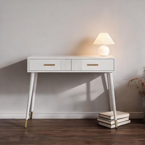 Coiffeuse en panneaux de particules blancs avec 2 tiroirs en MDF (1/5)