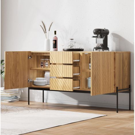 TV-Schrank 140 x 40 x 75 cm mit 2 Türen und 3 Schubladen, Metallfüße, Natur HAVRYA (1/5)