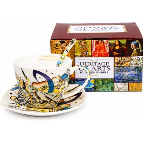 Taza con platillo y cuchara de 250 ml, porcelana Kandinsky, regalo artístico. (1/4)