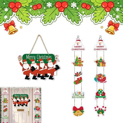 Bannière de Noël à suspendre à la porte - Ensemble de décorations de porte de Noël - Panneau de Noël pour véranda - Décoration de Noël joyeuse et colorée pour porte d'entrée, véranda et mur, usage int (1/5)