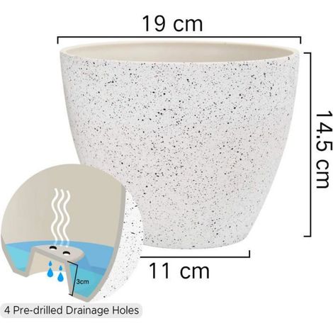 Jardinière d'intérieur/extérieur - Pot de jardin de 19 cm pour terrasse, patio, jardin, blanc tacheté, lot de 2 (1/4)