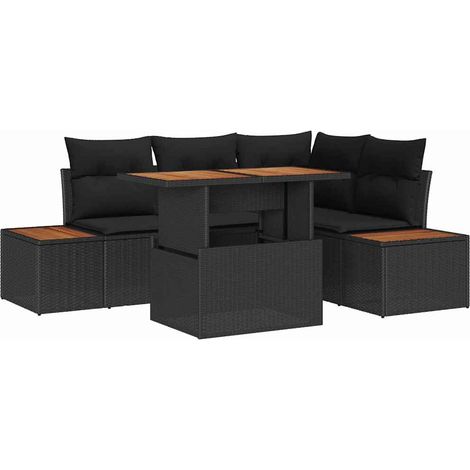 Conjunto de sofá de jardín 5 pcs Negro Poliratán vidaXL (1/5)