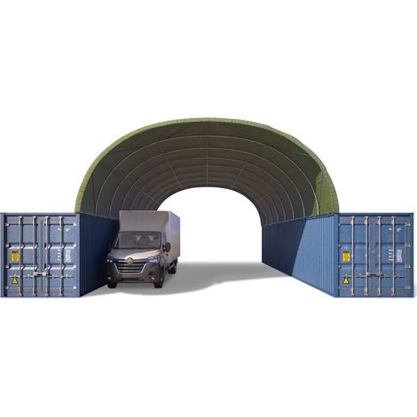 TOOLPORT Copertura per container 8x12m in PVC 2300N verde scuro – Tenda capannone per lo stoccaggio di merci, copertura mobile