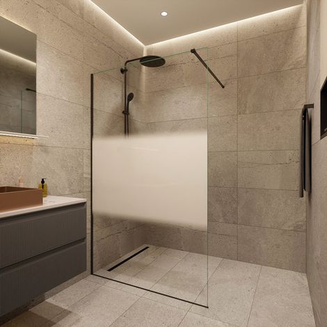 Swiss Aqua Technologies Walk-in 120x200cm, Crystal Glass® semilucido 8 mm anticalcare, con bracci e profili neri opachi (SATBWI120MPPRC)