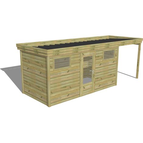 ABRI DE JARDIN bois Pin autoclave 27mm - 6,34x2,14m / 13,6m2 - Bac acier - Abri Français (1/5)