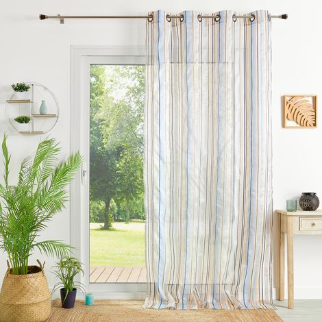 Voilage organza à rayures et œillets Bleu 140x260 cm (1/3)