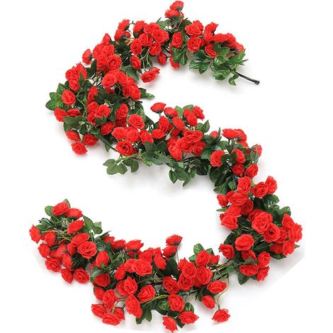 Guirlande Fausse Plante - Guirlande Vigne Artificielle avec 69 Roses en Soie - 1,8 m - Décoration Murale Jardin Intérieur Extérieur - 2 Pièces (1/5)