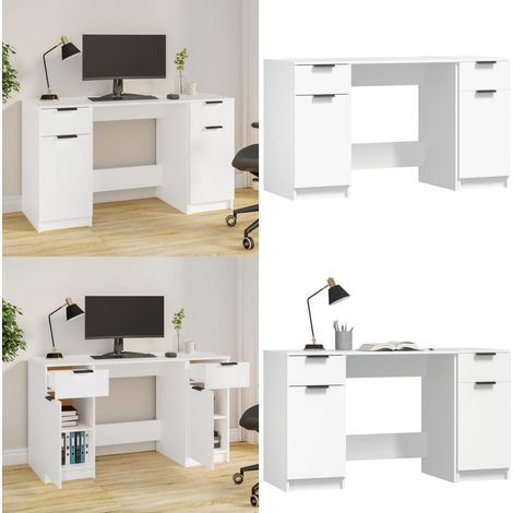 Schreibtisch mit Beistellschrank Weiß Holzwerkstoff - Schreibtisch - Bürostuhl - Home Office - Arbeitsplatz - Holzwerkstoffmöbel - Home & Living (1/5)