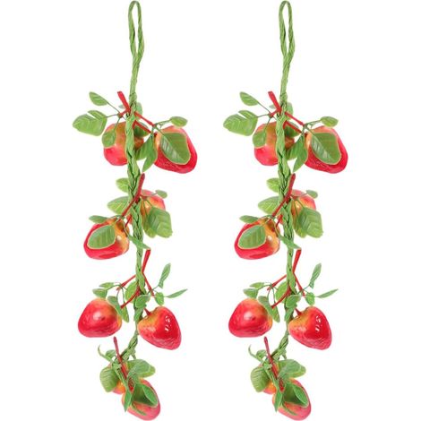 Guirlande de Fruits Artificielle 2pcs Feuilles de Fraise Rouge Réalistes en Polystyrène Expansé, Décoration Photo et Accessoire pour Film Facile à Nettoyer (1/5)