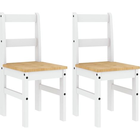 Lot de 2 Chaises à manger，Chaise de cuisine Panama blanc bois massif de pin CFW56624 (1/5)