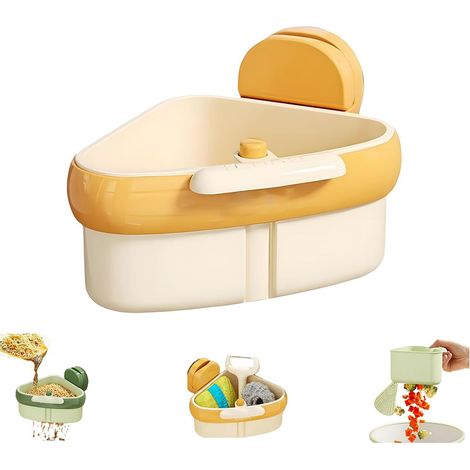 Nouveau panier de vidange d'évier avec ventouse, porte-éponge pour robinet, adapté au lavabo, évier de cuisine (jaune) (1/5)