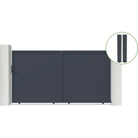 Portail coulissant 3m EIGER H.180cm alu gris + 2 poteaux 20x20cm H.190cm (1/5)