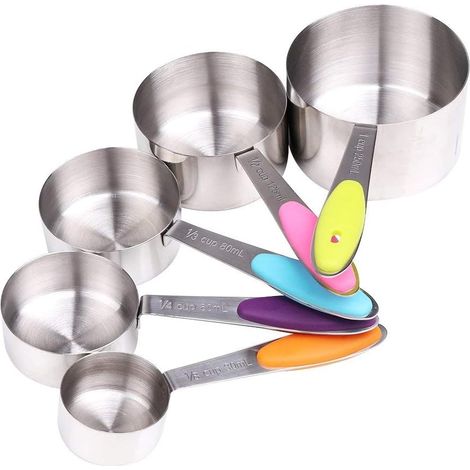 Set mit 5 Messlöffeln/Messbechern mit Griffen, Küchenmesslöffel/Messbecher aus Edelstahl (5 Tassen) (1/5)