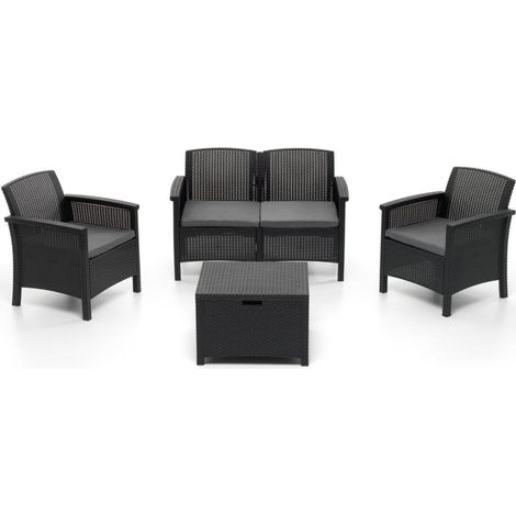 SALOTTINO LAGUNA 2 PT Antracite con 2 poltroncine tavolino cuscini sfoderabili
