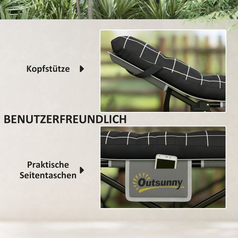 Lit de camp pliable avec matelas, ergonomique, cadre métallique, noir (1/4)