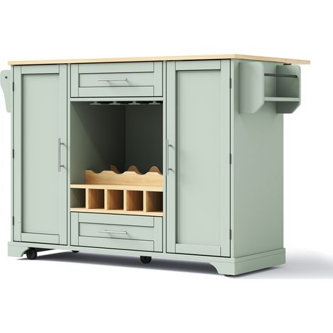 Carrito de cocina con encimera abatible y almacenamiento 138x70x92 cm verde (1/5)