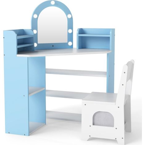 Tocador infantil de esquina 93,5 x 60,5 x 100 cm con espejo iluminado práctico espacio de almacenaje diseño moderno en MDF blanco 200017005