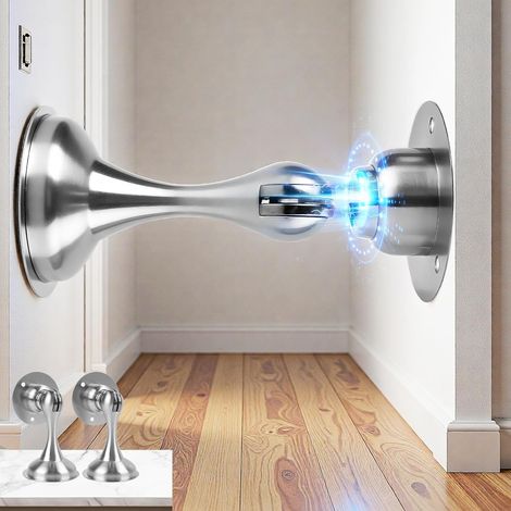 Lot de 2 Bloc Porte Magnétiques, Butées de Porte Magnétique en Acier Inoxydable, Bloque Porte Interieur Sans Percer, Butoir Porte Mural, Door Stopper pour Maison, vis Dissimulées