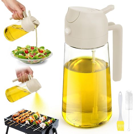 Pulverizador Aceite Spray 2 en 1, 470ml Aceite Cocina, Aceitera Antigoteo,Rociador Para Cocinar,Pulverizador Aceite Freidora Aire para Cocina,Freidora de Aire,Ensalada, Barbacoa (Blanco) (1/2)