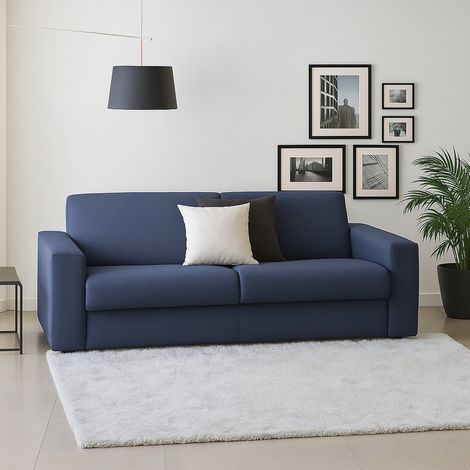 Talamo Italia Divano fisso Rosanna, Divano a 2 posti Large, 100% Made in Italy, Sofà Soggiorno in tessuto imbottito, con Braccioli standard, Cm 200x95h90, Blu, con imballo rinforzato (1/5)