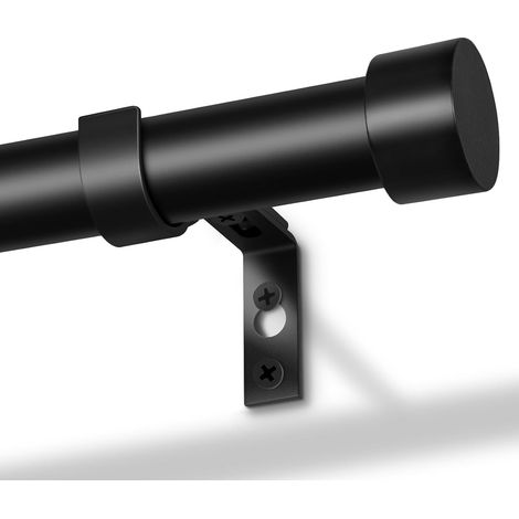 Tringle à Rideaux Métallique pour Œillets, 80-218 cm Extensible, 25 mm de Diamètre, Ensemble avec Supports, pour Chambre et Salon - Noir (1/5)