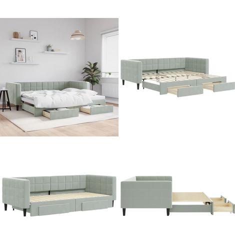 vidaXL Tagesbett Ausziehbar mit Schubladen Hellgrau 90x200 cm Samt (1/5)