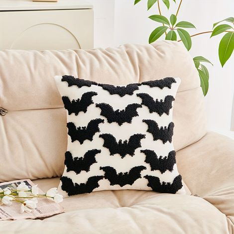 Lot de 2 taies d'oreiller décoratives pour la maison, motif chauve-souris, 45 x 45 cm (coussin non inclus) (1/4)